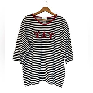 Quacker Factory Women’s 2X Navy White Striped Shirt Red Lobster Embroidery